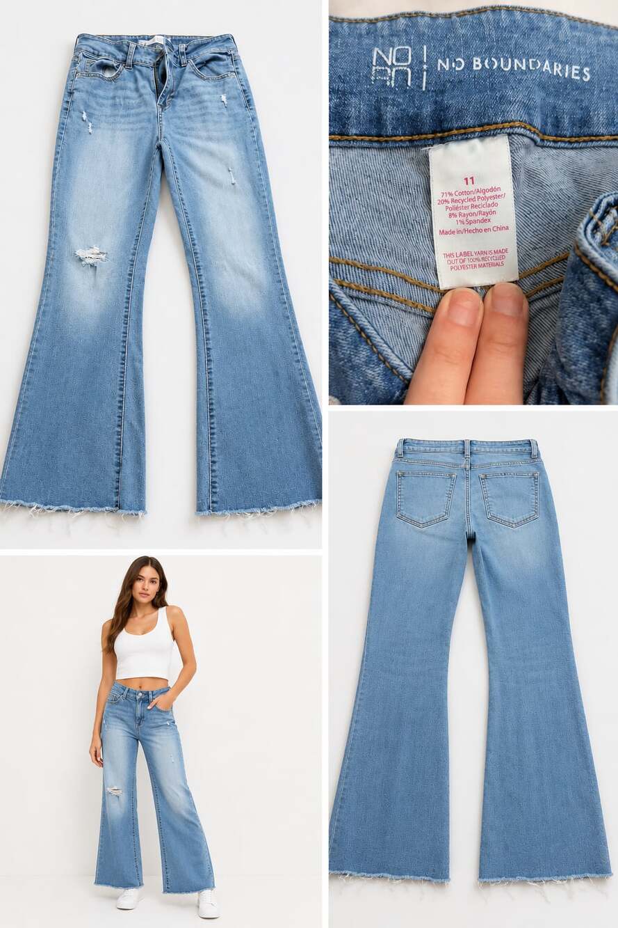 No Boundaries Women's Distressed Flare Leg Jeans